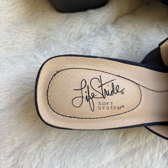 LifeStride Soft System Denim Mules Block Heel Black Blue Size 9M Slip On - Picture 6 of 12